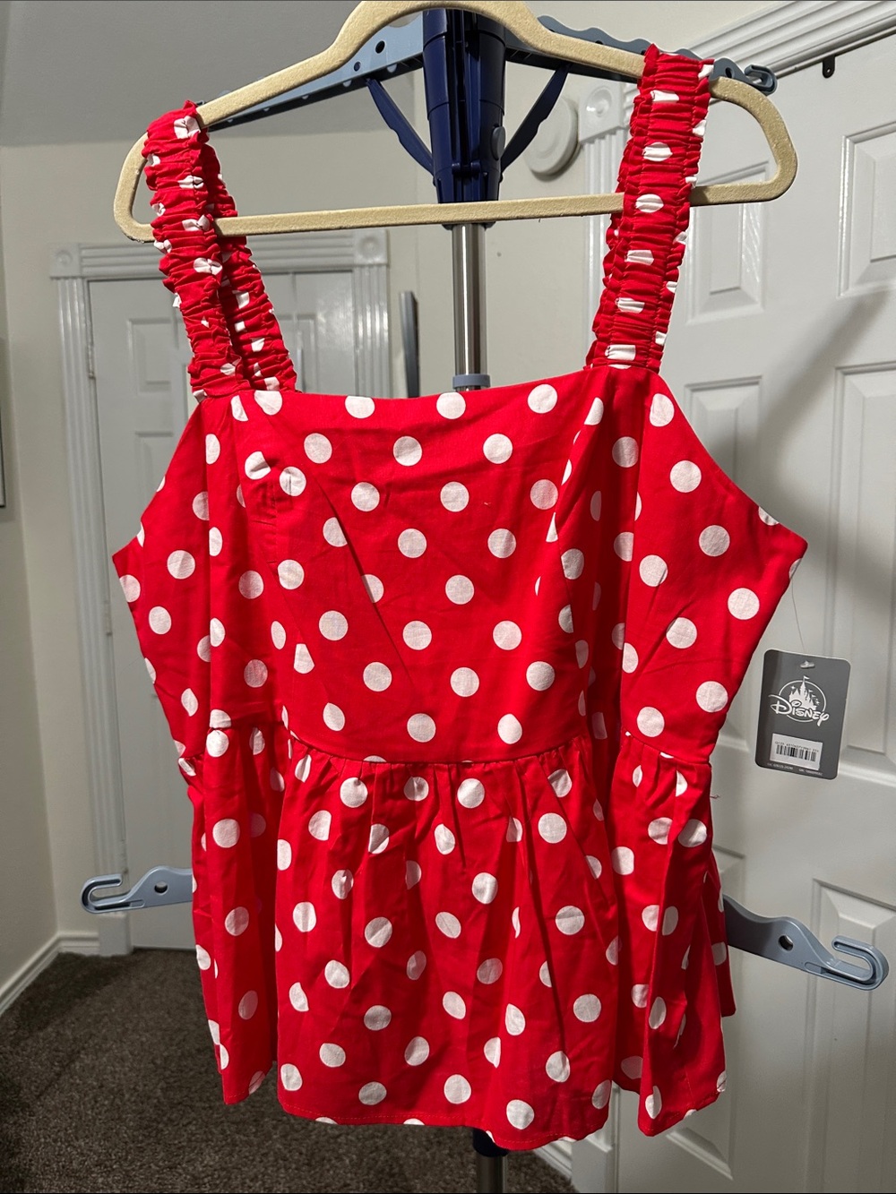 Disney Red White Polka Dot Ruffled Strap Top
